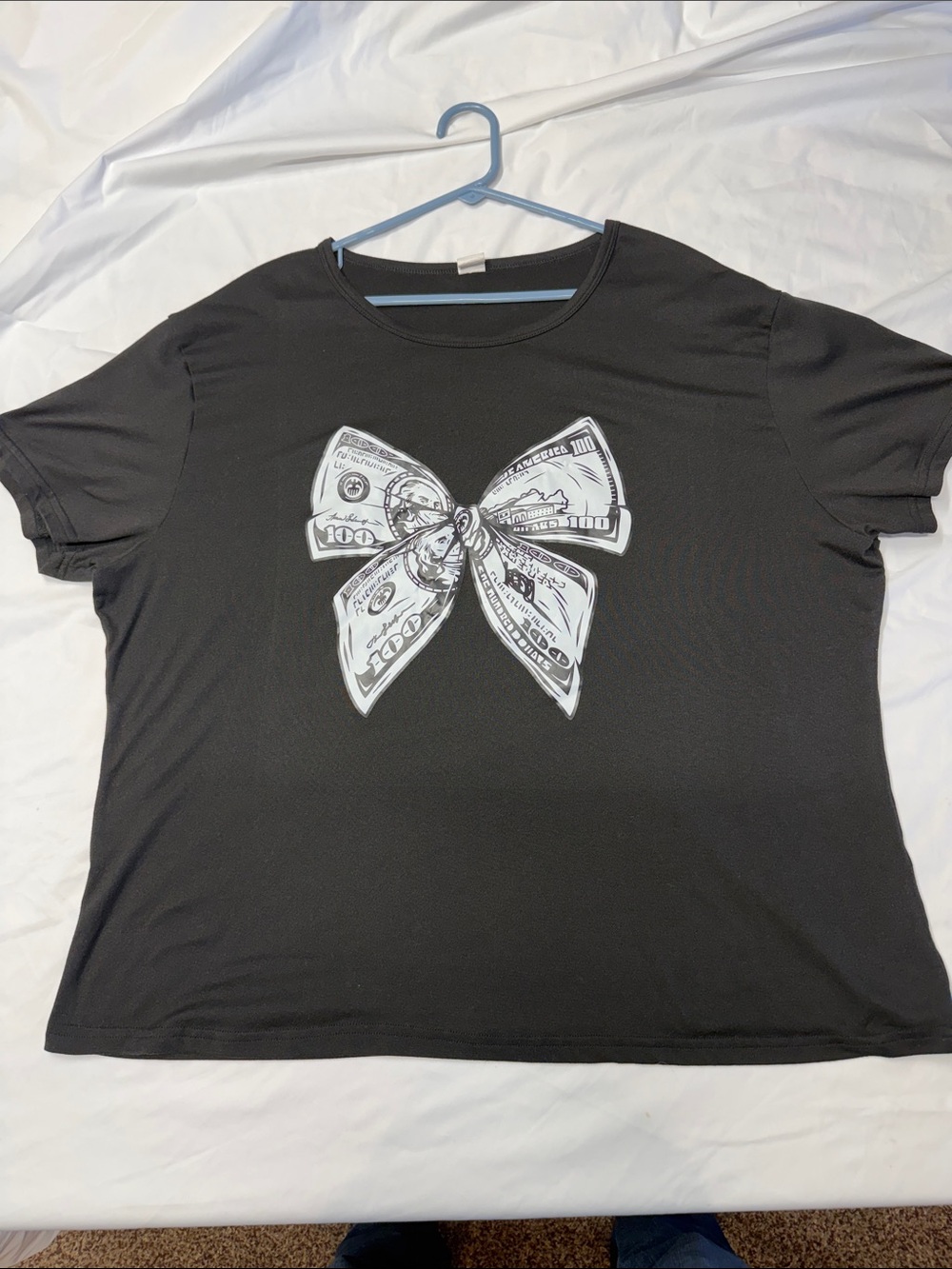 Black Short-Sleeve Tee with White Money-Bow Graphic - Picture 1 of 14